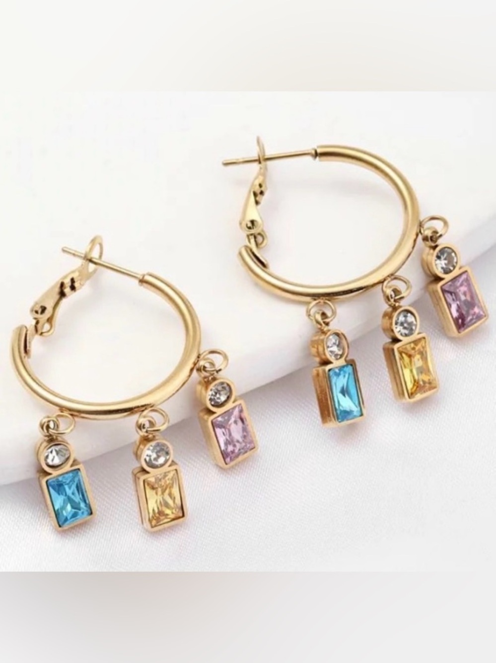 Gold Hoop Earrings with Multicolor Charms